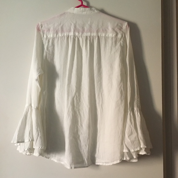 White Ramie + Cotton Bell Sleeve Victorian Boho Blouse S - Picture 8 of 11